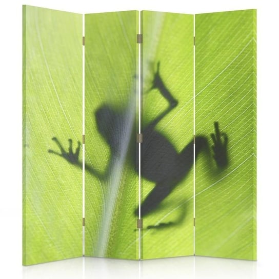 Parawan pokojowy FEEBY, Żaba na zielonym lisciu, Dwustronny 145x170cm 4-częściowy Feeby