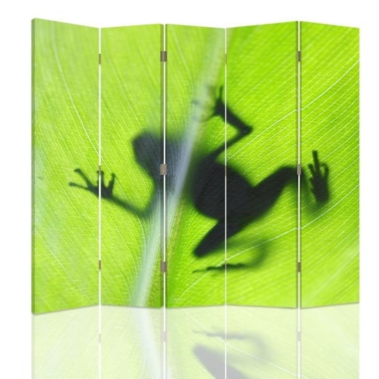 Parawan pokojowy FEEBY, Żaba na zielonym lisciu, Dwustronny 180x170cm 5-częściowy Feeby