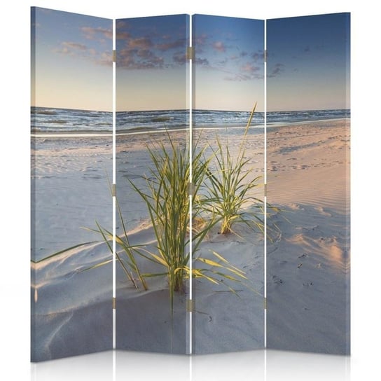 Parawan pokojowy FEEBY, Zielona trawa na plaży, Dwustronny 145x170cm 4-częściowy Feeby
