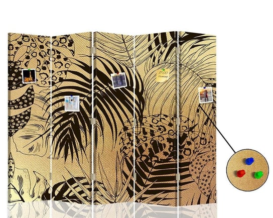 Parawan pokojowy FEEBY, złoty Egzotyczne liście, Dwustronny PIN 180x170cm 5-częściowy Feeby