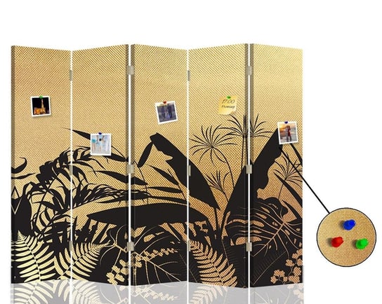 Parawan pokojowy FEEBY, złoty Egzotyczny las, Dwustronny PIN 180x170cm 5-częściowy Feeby