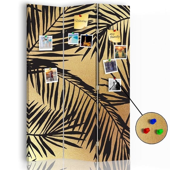 Parawan pokojowy FEEBY, złoty Liście palm, Dwustronny PIN 110x170cm 3-częściowy Feeby