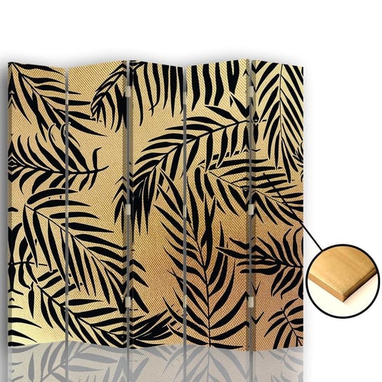 Parawan pokojowy FEEBY, złoty Liście palmy, Obrotowy 180x170cm 5-częściowy Feeby