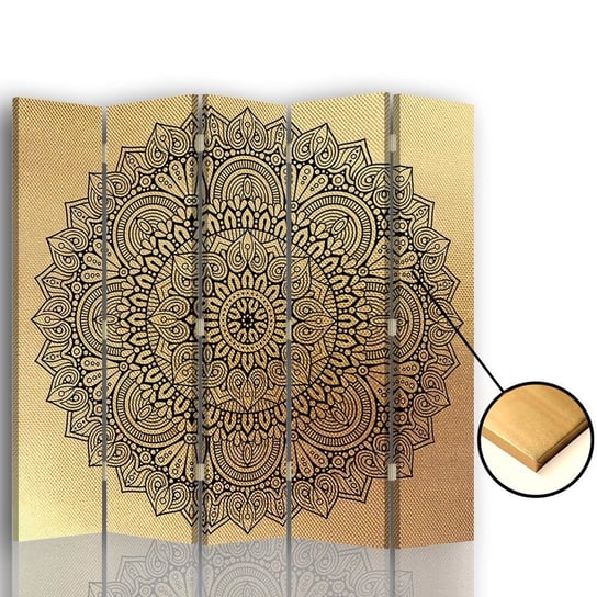 Parawan pokojowy FEEBY, złoty Mandala 1, Dwustronny 180x170cm 5-częściowy Feeby