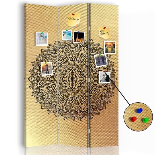 Parawan pokojowy FEEBY, złoty Mandala 1, Dwustronny PIN 110x170cm 3-częściowy Feeby