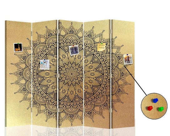 Parawan pokojowy FEEBY, złoty Mandala, Dwustronny PIN 180x170cm 5-częściowy Feeby