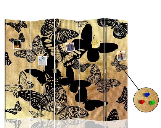 Parawan pokojowy FEEBY, złoty Motyle, Dwustronny PIN 180x170cm 5-częściowy Feeby