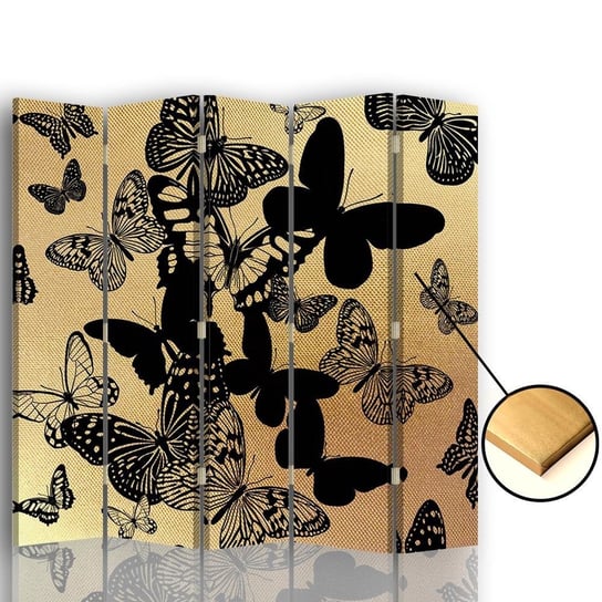 Parawan pokojowy FEEBY, złoty Motyle, Obrotowy 180x170cm 5-częściowy Feeby