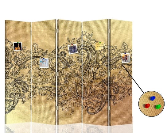 Parawan pokojowy FEEBY, złoty Ornament, Dwustronny PIN 180x170cm 5-częściowy Feeby
