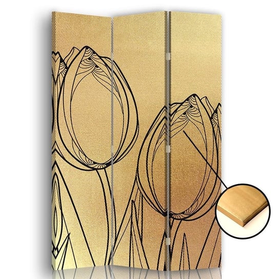 Parawan pokojowy FEEBY, złoty Tulipany, Obrotowy 110x170cm 3-częściowy Feeby