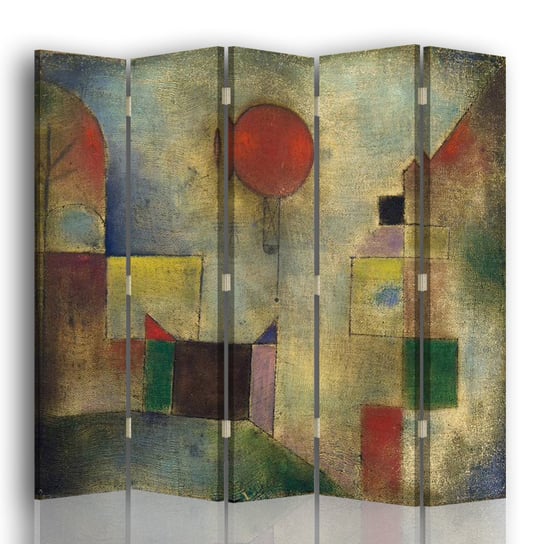 Parawan Red Baloon - Paul Klee - Wewnętrzny dekoracyjny ekran z płótna cm. 180x170 (5 Panele) Legendarte