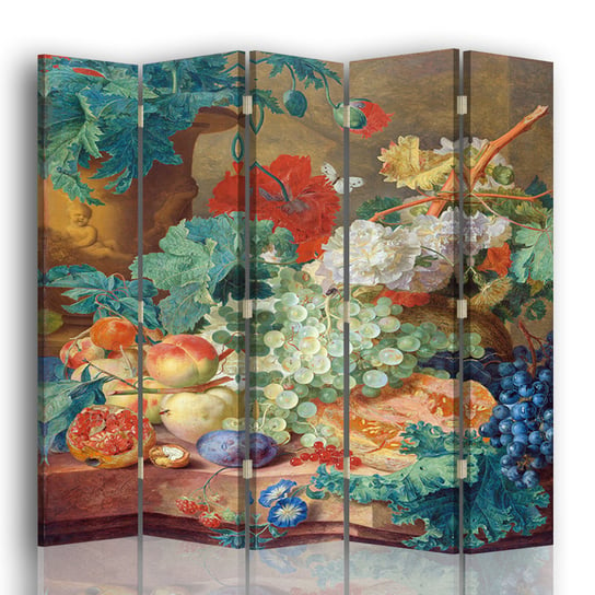 Parawan Still Life with Flowers and Fruit - Jan van Huysum - Wewnętrzny dekoracyjny ekran z płótna cm. 180x170 (5 Panele) Legendarte