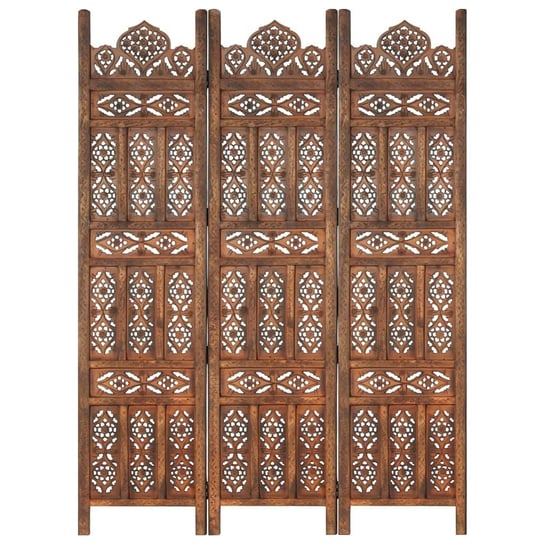 Parawan VidaXL, 3-panelowy, rzeźbiony, brązowy, drewno mango, 120x165 cm vidaXL