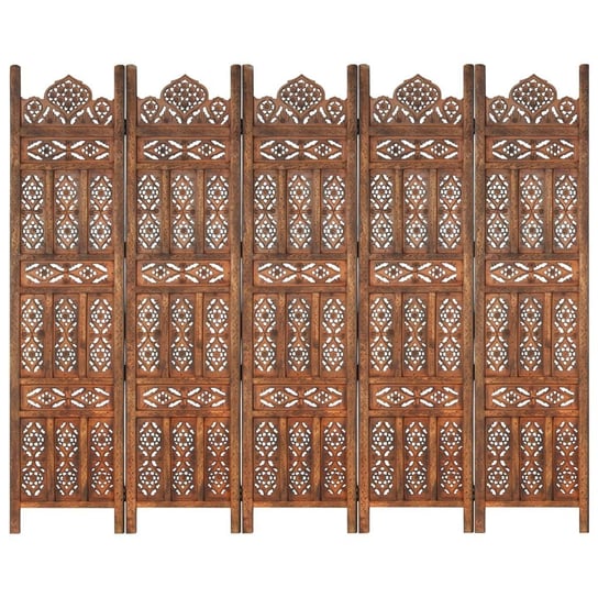 Parawan VidaXL, 5-panelowy, rzeźbiony, brąz, drewno mango, 200x165 cm vidaXL