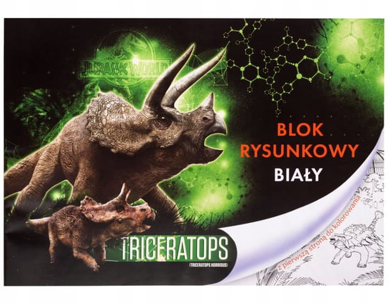 Park Jurajski triceratops blok rysunkowy + kolorowanka A4 20 kartek biały Beniamin