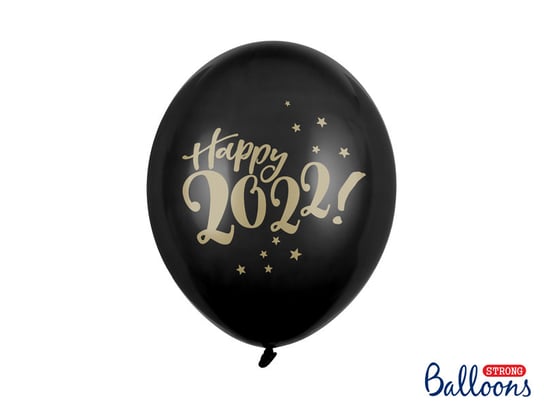 Party Deco, balony Strong, Happy 2022!, czarne, 30 cm, 6 szt. Party Deco