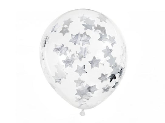 Party Deco, Balony z konfetti gwiazdki srebrny 30 cm, 6szt PartyDeco