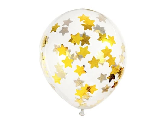 Party Deco, Balony z konfetti gwiazdki złoty 30 cm, 6szt PartyDeco