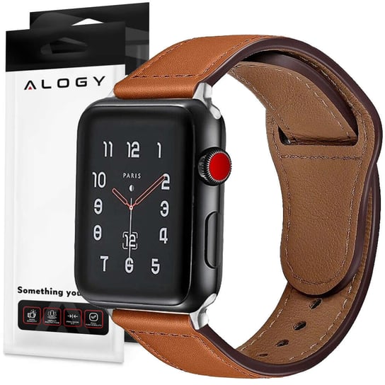 Pasek Alogy Leather Strap Band skóra do Apple Watch 1/2/3/4/5/6/7/8/SE/ULTRA (42/44/45/49mm) brązowy Alogy