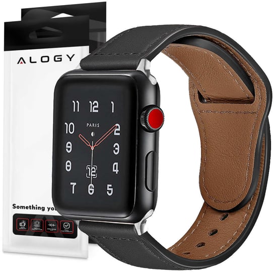 Pasek Alogy Leather Strap Band skóra do Apple Watch 1/2/3/4/5/6/7/8/SE/ULTRA (42/44/45/49mm) czarny Alogy