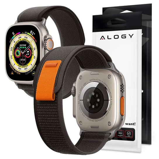 Pasek Alogy Sport na rzep do Apple Watch 4/5/6/7/8/SE/Ultra (42/44/45/49mm) Czarno-pomarańczowy Alogy