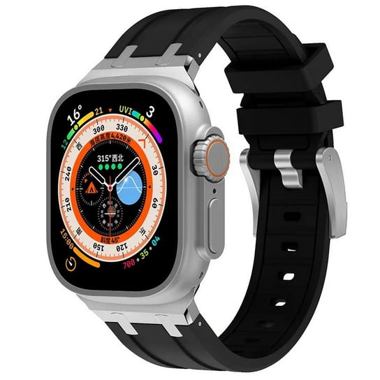 Pasek AP Rubber Band + Steel do Apple Watch 1/2/3/4/5/6/7/8/SE/Ultra/Ultra 2 42/44/45/49mm (Black/Silver) D-pro