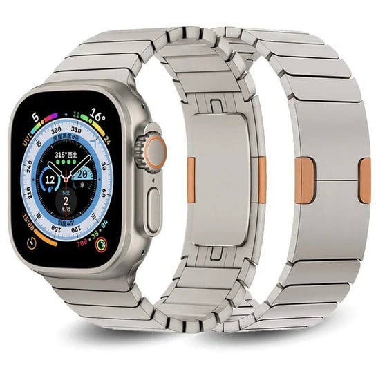 Pasek bransoleta Steel Link do Apple Watch 1/2/3/4/5/6/7/8/9/SE/Ultra 1/2 42/44/45/49mm (Starlight Titanium/Orange) MFC