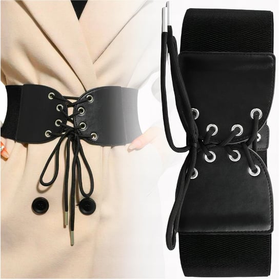 Pasek damski wiązany elastyczny czarny szeroki do sukienki guma sznurowany Edibazzar