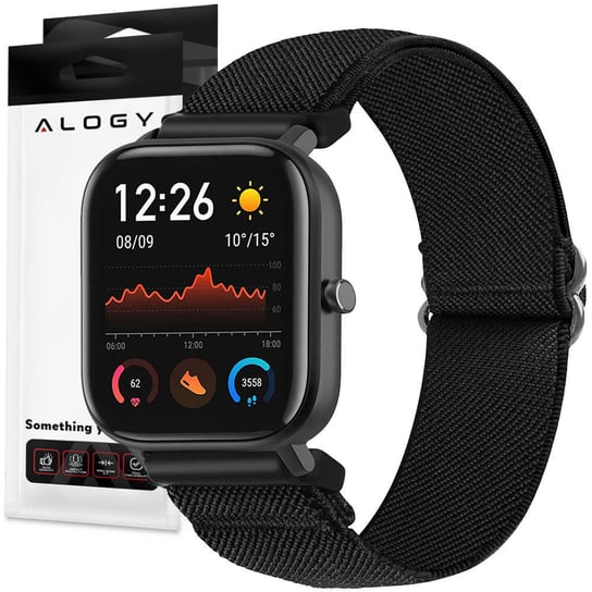 Pasek elastyczny Uniwersalny nylonowy Alogy Nylon opaska do zegarka Smartwatcha 20mm czarny Alogy