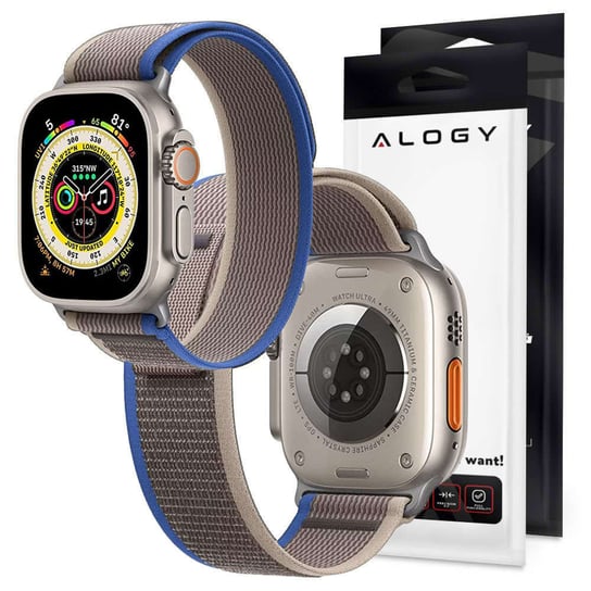 Pasek nylonowy Alogy Sport Strap na rzep do Apple Watch 1/2/3/4/5/6/7/8/SE (38/40/41mm) Niebiesko-szary Alogy