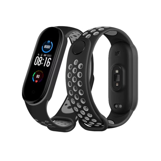 Pasek opaska zamienna do xiaomi mi band 5/6/7 oddychająca czarno - szary Wojer