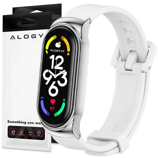 Pasek silikonowy Alogy z zapięciem opaska do Xiaomi Mi Band 7 White + 2x Szkło Alogy