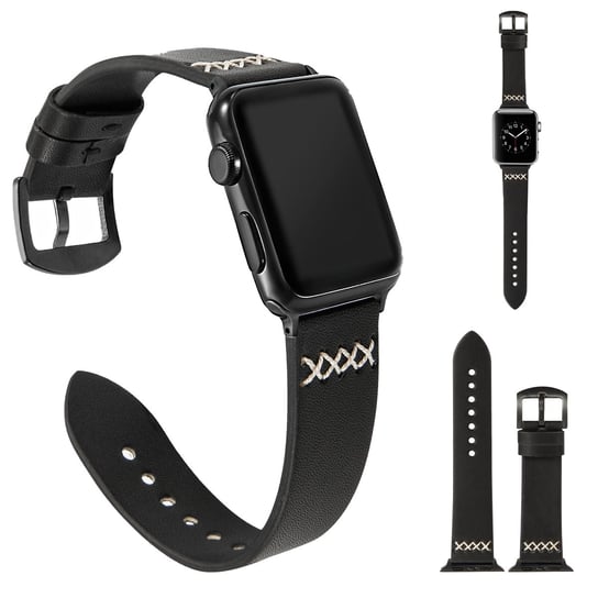 Pasek skórzany BLACK czarny do Apple Watch 4/5/6/SE 42/44 mm smartGEAR