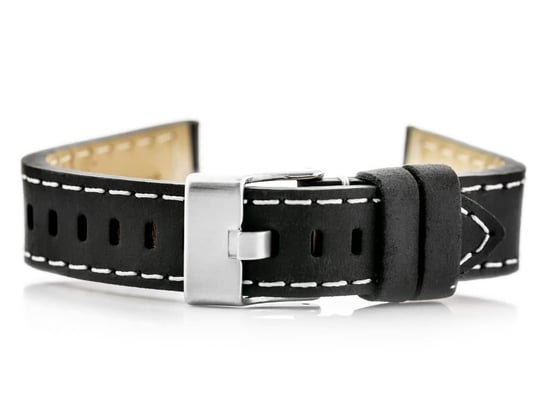 Pasek skórzany do zegarka W25 - czarny/białe - 24mm PACIFIC