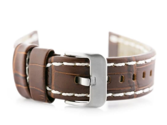 Pasek skórzany do zegarka W49 -  ciemny brąz/białe - 22mm PACIFIC