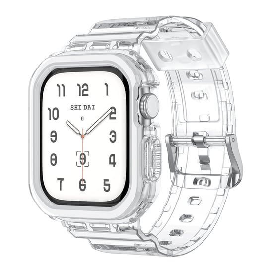 Pasek zintegrowany TPU Ice Tough 10th Gen do zegarka Apple Watch - przezroczysty z białą ramką, 42 mm White INF