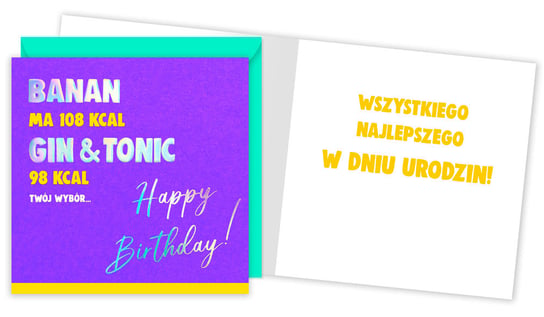 Passion Cards, Karnet QR-001 Urodziny banan, gin i tonic Kukartka