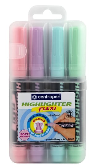 Pastelowe zakreślecze Centropen "Flexi Soft Highlighter" , 4 sztuk CENTROPEN