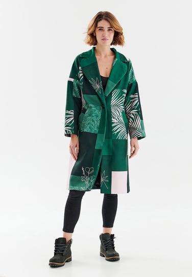 Patchworkowy płaszcz o klasycznym kroju Havana Green Naoko