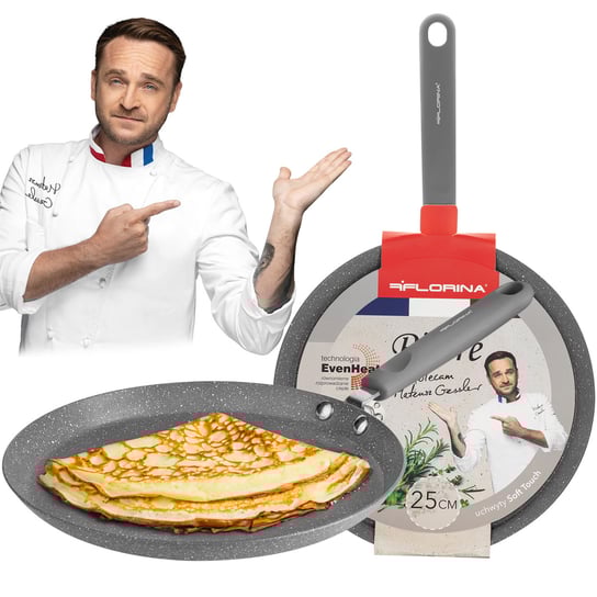 Patelnia naleśnikowa marmurkowa aluminiowa pierre 25cm szara non-stick indu Florina
