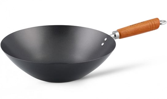 patelnia wok z drewnianą rączką 31 cm stal/drewno czarny/brązowy TWM