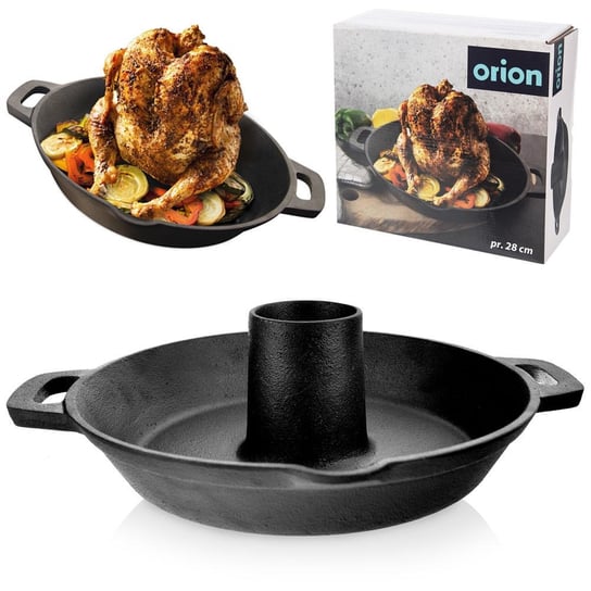 Patelnia ze stojakiem na kurczaka do pieczenia piekarnika pieca żeliwna LITINA 28 cm Orion
