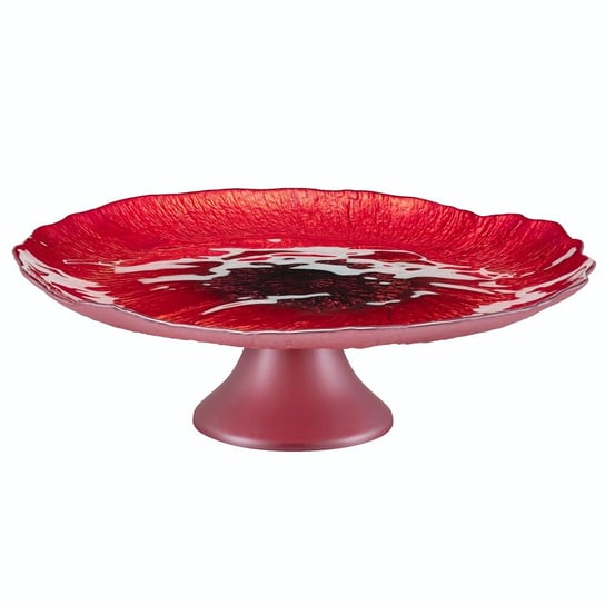 Patera Na Tort Szklana 33 cm Czerwona Mak  VILLA ITALIA VILLA ITALIA