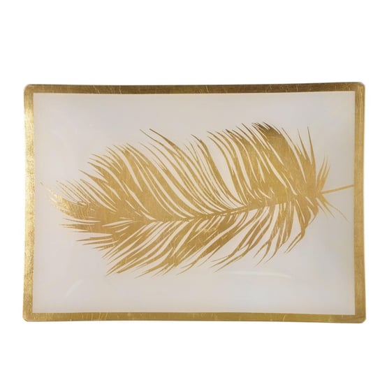 Patera z piórami DUWEN Glome, biało-złota, 18 cm Duwen