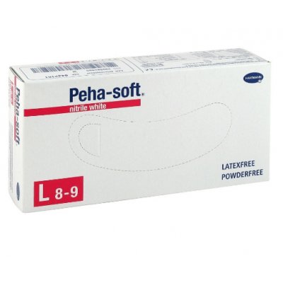 Peha-Soft, Nitrile, Rękawiczki diagnostyczne nitrylowe bezpudrowe, białe, rozmiar L, 100 szt. Peha-Soft