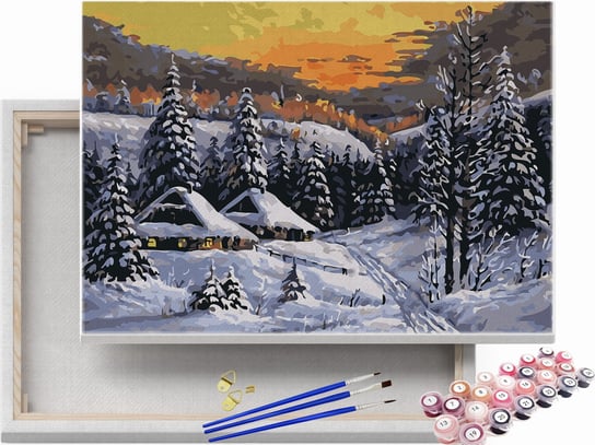Pejzaż zimowy wieczorową porą - Malowanie po numerach Beliart