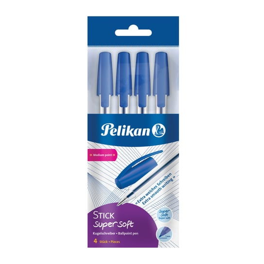 Pelikan, Długopis Stick Super Soft K86, niebieski, 4 szt. Pelikan