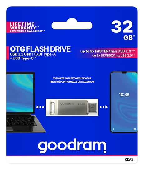 Pendrive 32GB USB 3.0 + USB-C GOODRAM ODA3 Silver ODA3-0320S0R11 GoodRam