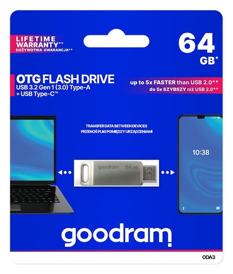 Pendrive 64GB USB 3.2 + USB-C GOODRAM ODA3 ODA3-0640S0R11 GoodRam