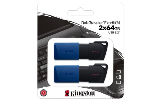 Pendrive, KINGSTON, DataTraveler Exodia M 64GB, USB3.2 Gen 1(Black + Blue) - 2 sztuki Kingston